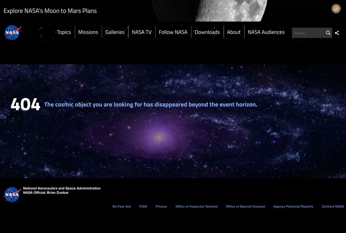 ejemplo de error 404 nasa
